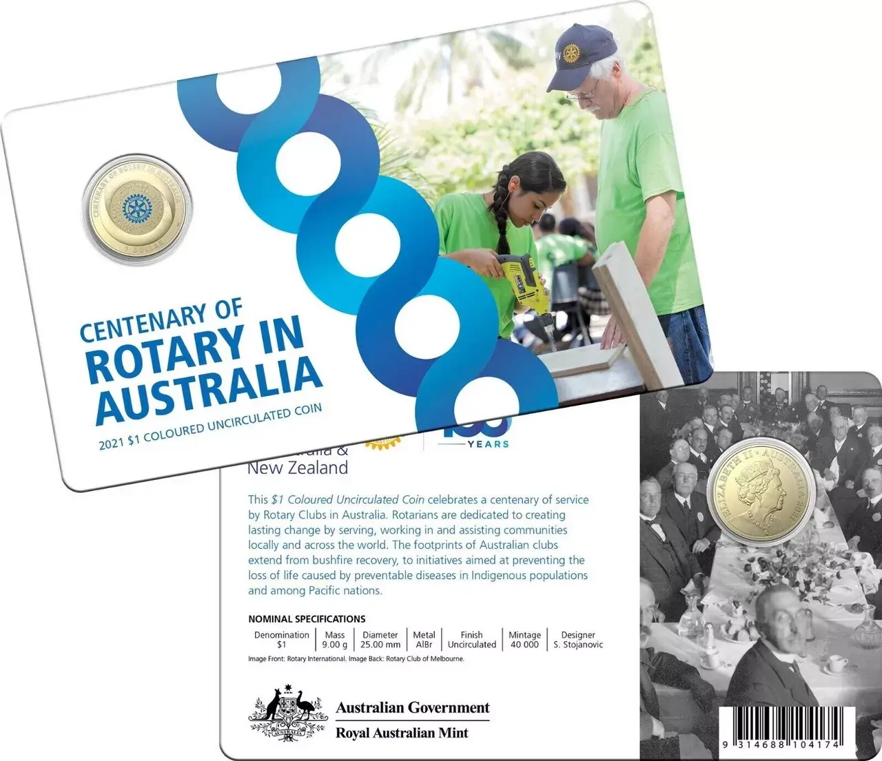 2021 $1 Centenary Of Rotary Australia Coloured Uncirculated Coin-RAM