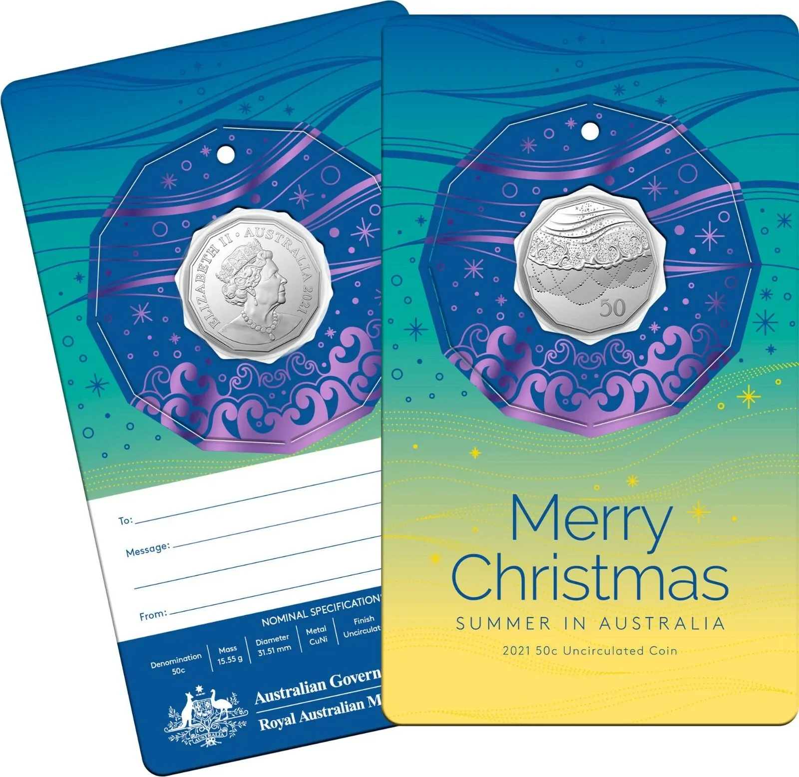 2021 Australia Merry Christmas UNC 50c Coin