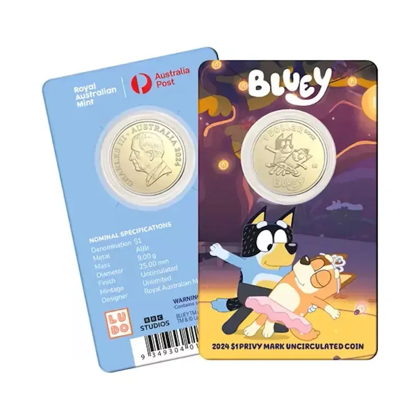 2024 BLUEY $1 DOLLAR buck PRIVY MARK 10 Carded Coin SET COMPLETE