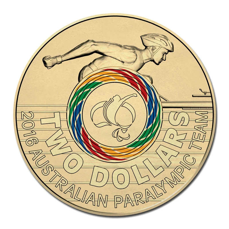 $2 2016 Australian Paralympic Team Carded UNC Coloured coin