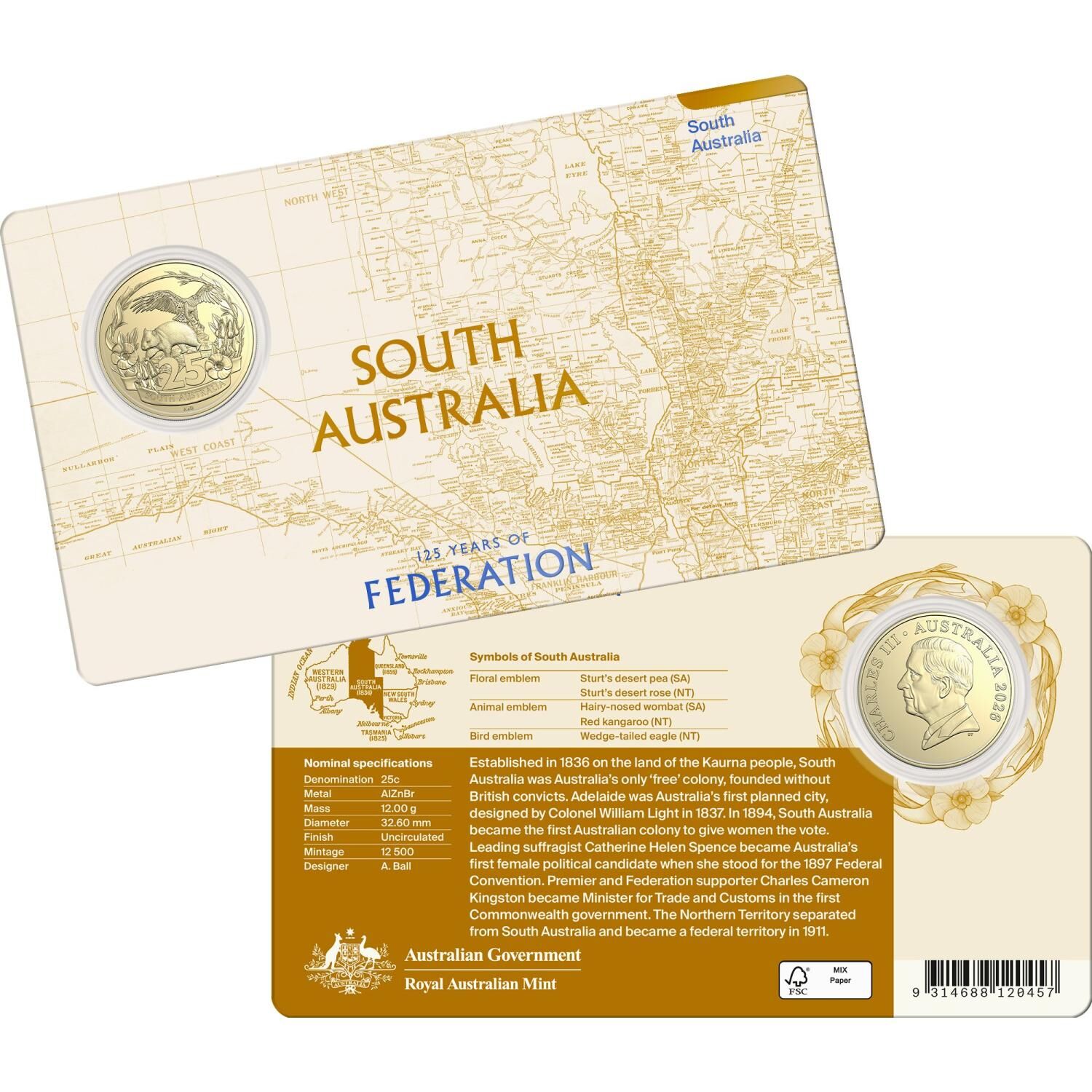 2026 25 cent & $1 -125 Years of Federation Seven Coin State Set