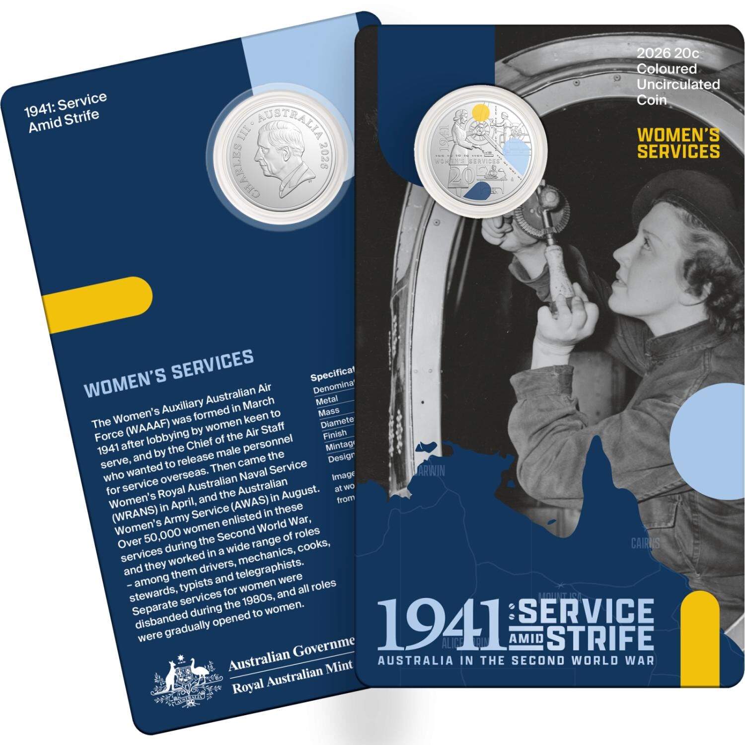 2026 20 cent Coloured - 1941 Service & Strife - Australia in the Second World Wa