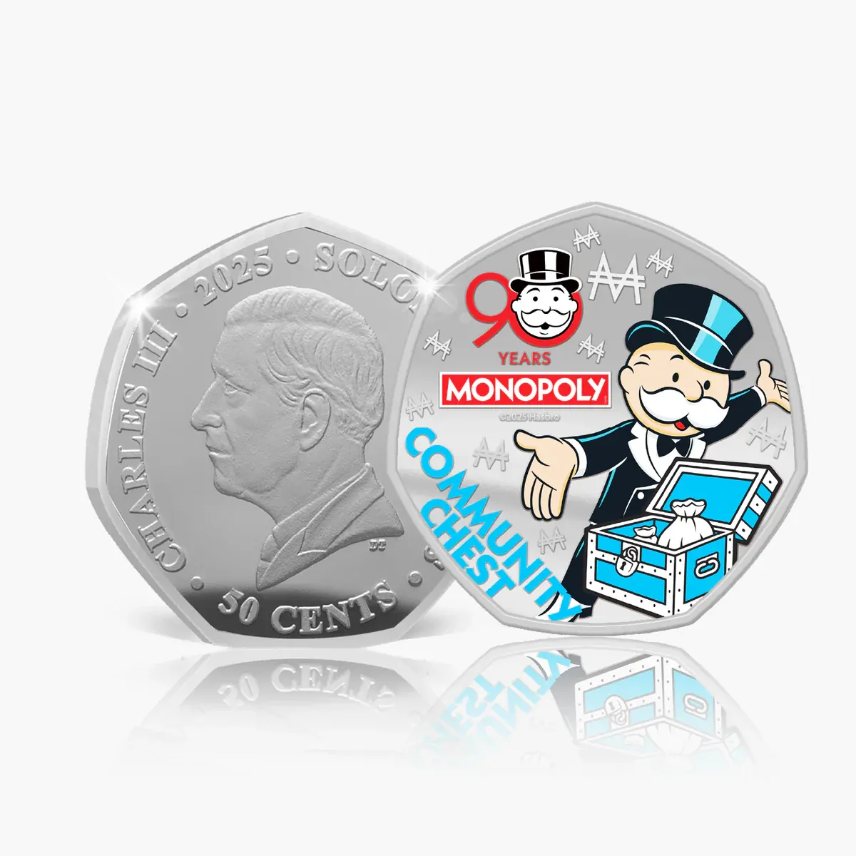 Monopoly 90th Anniversary 2025 Silver Plated 6 Coin set Pack 50p euro