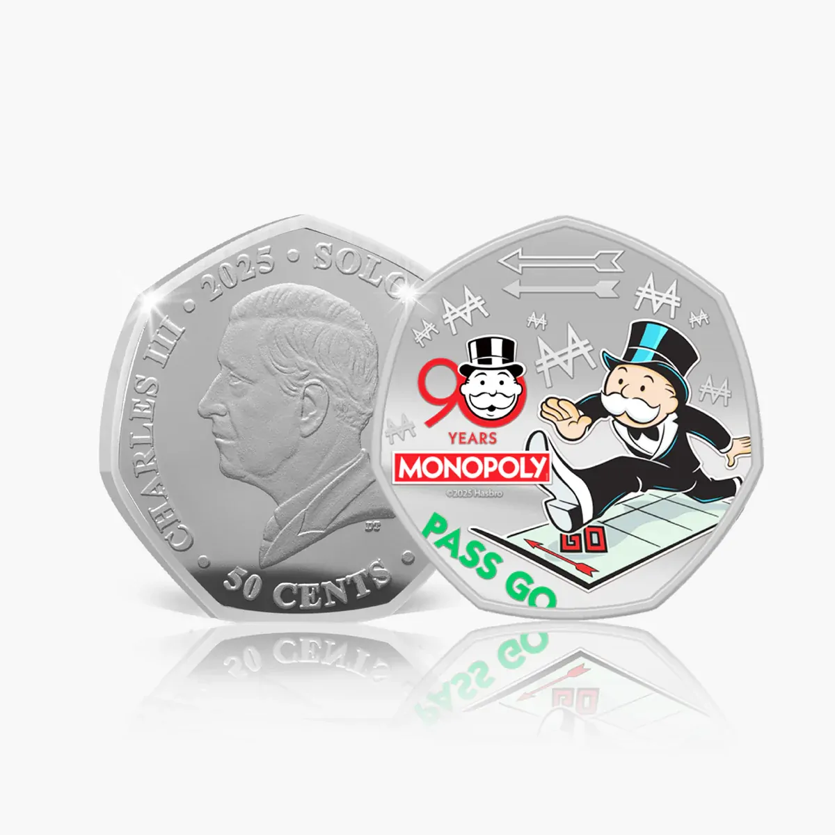 Monopoly 90th Anniversary 2025 Silver Plated 6 Coin set Pack 50p euro