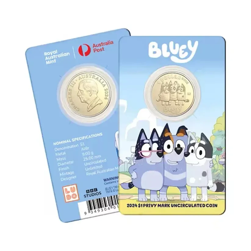 2024 BLUEY $1 DOLLAR buck PRIVY MARK 10 Carded Coin SET COMPLETE