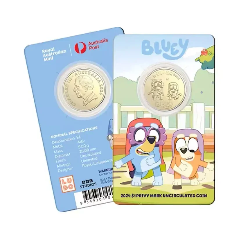 2024 BLUEY $1 DOLLAR buck PRIVY MARK 10 Carded Coin SET COMPLETE