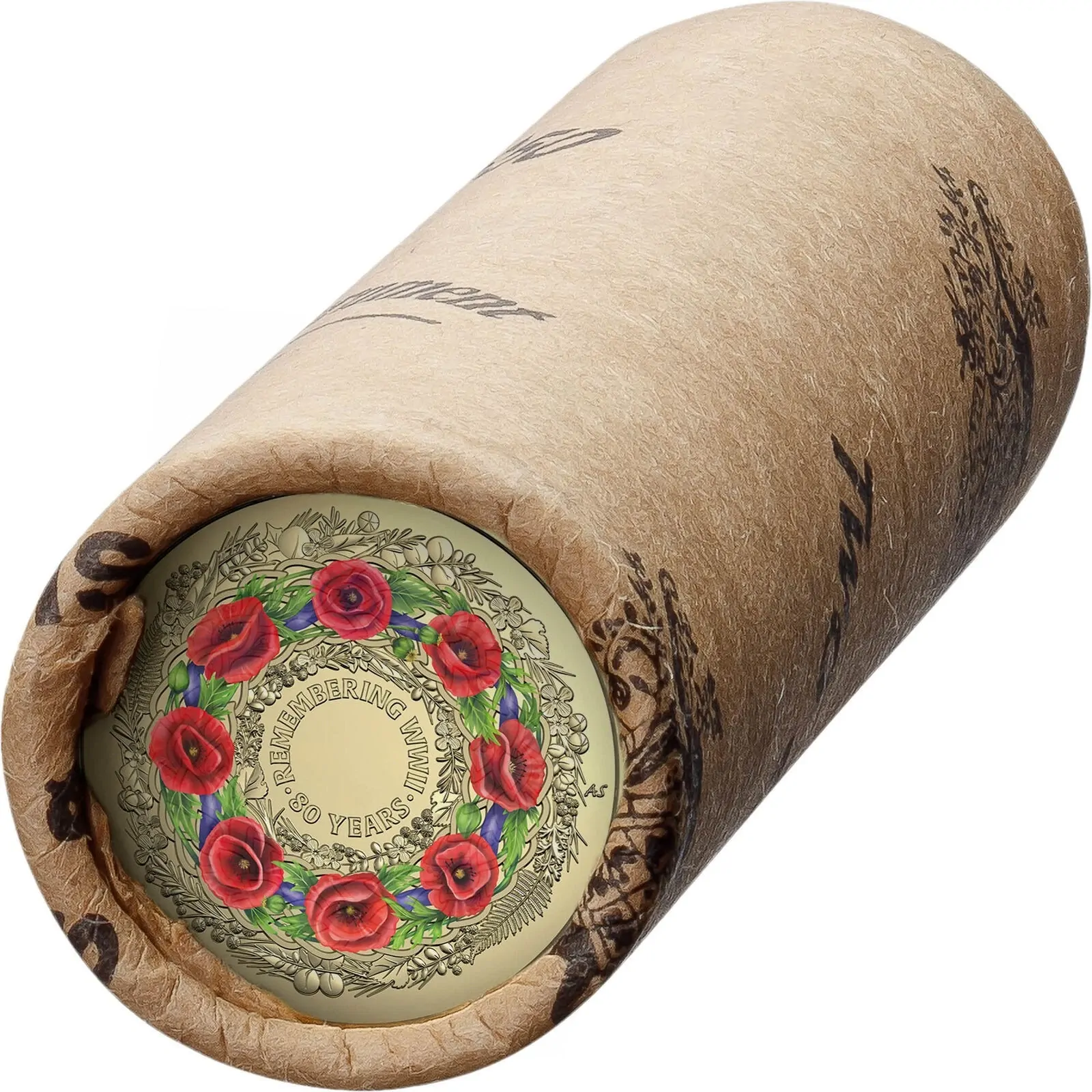 2025 $2 Remembrance 80th anniversary WWII Poppy Wreath Coloured Roll end of war