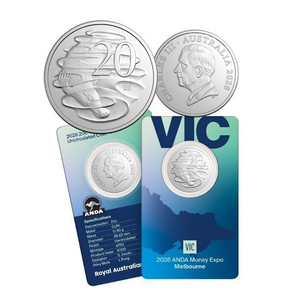 2026 'VIC' Privy 20c Melbourne ANDA Money Expo Uncirculated Coin Card Limited Mi