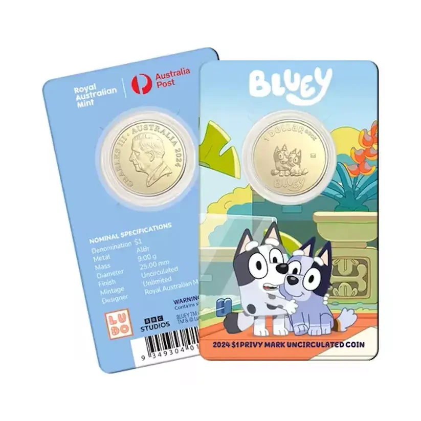 2024 BLUEY $1 DOLLAR buck PRIVY MARK 10 Carded Coin SET COMPLETE