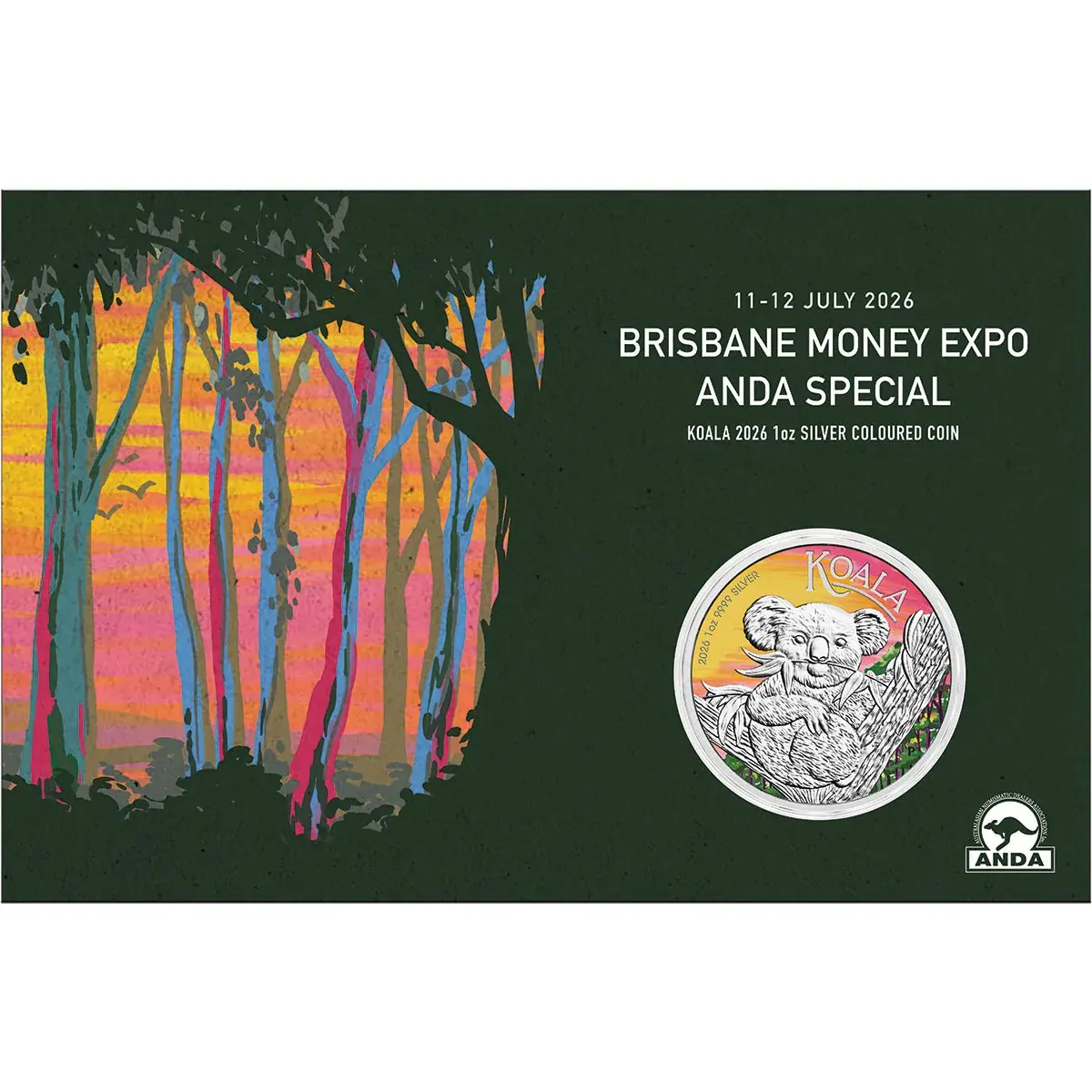 Brisbane ANDA Show Special 2026 Koala 1oz Silver Coloured Coin In Card