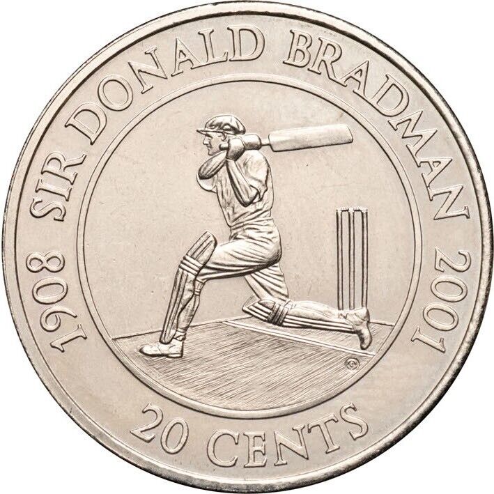 20c 2001 Donald Bradman Lightly Circulated Aus Twenty Cent Coin
