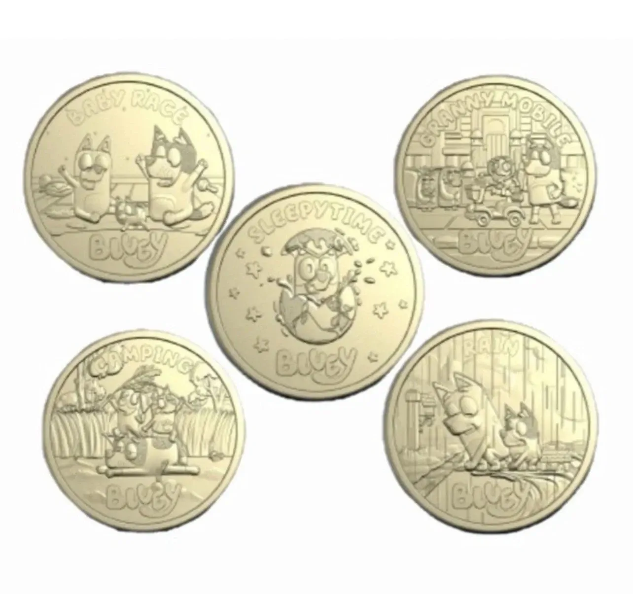 2026 BLUEY $2 COMPLETE SET OF 7 COINS not 5 INCLUDE THE 2 COLOUR TILL COINS IN F