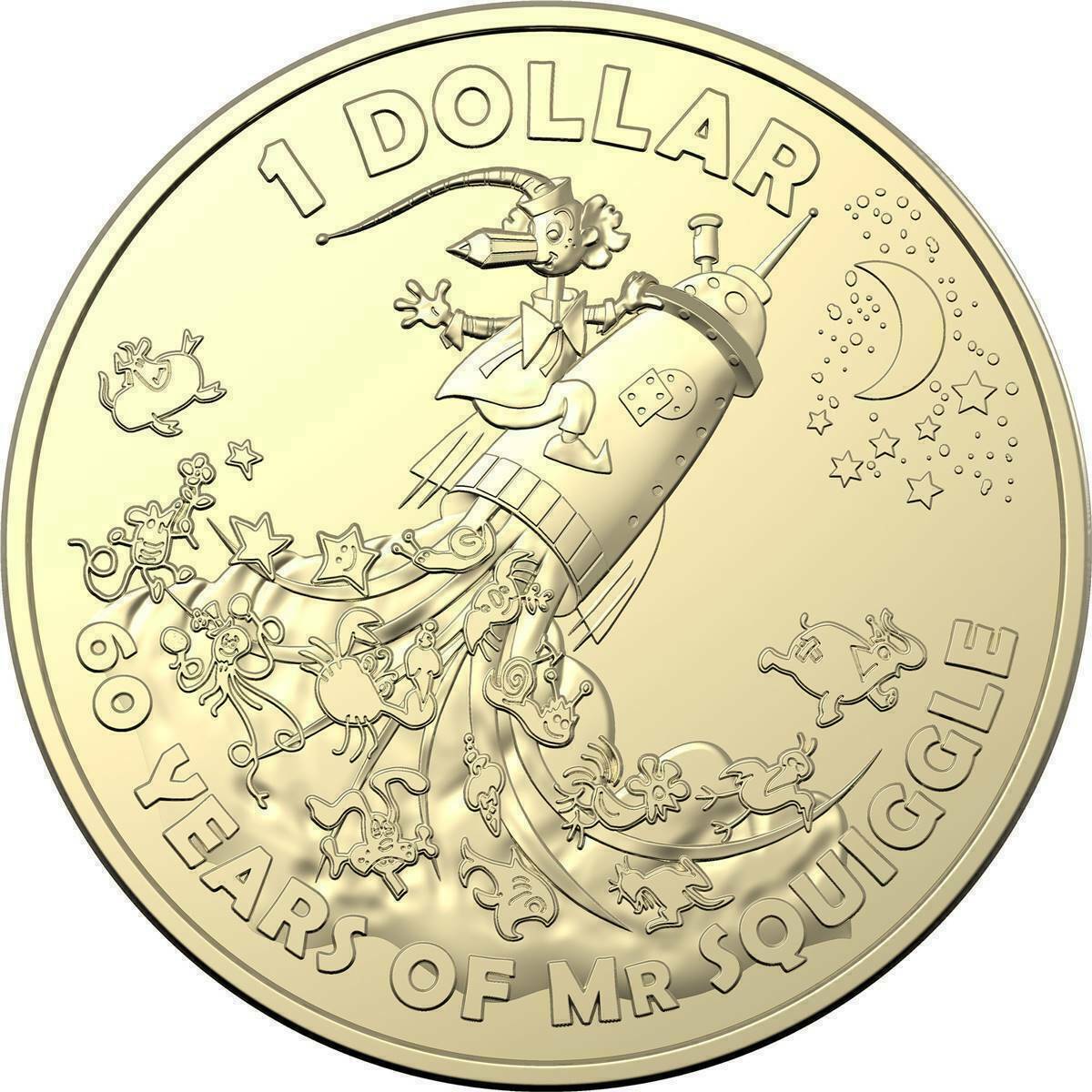 $1 2019 Mr Squiggle 60 Years Lightly Circulated AUS ONE DOLLAR Coin