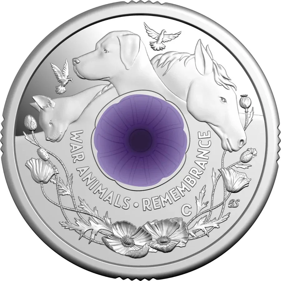 2024 $2 ‘C’ Mintmark Coloured Fine Silver Proof Coin – War Animals Remembrance