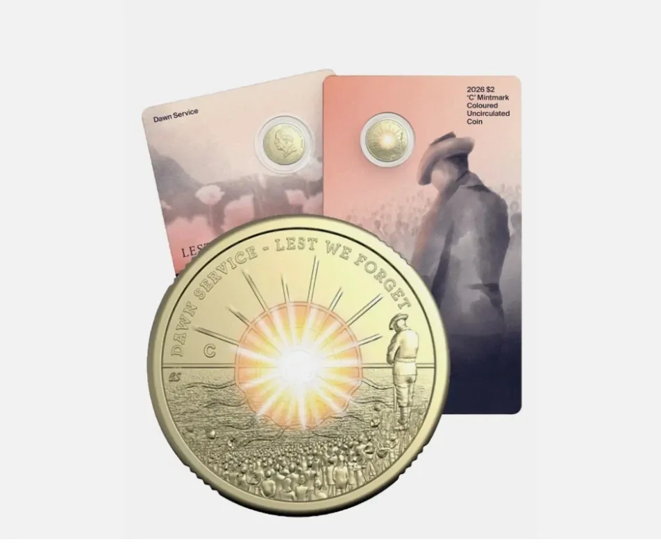 2026 Australia $2 COLOUR COIN -DAWN SERVICE - " C" MARK UNC MINT CARD
