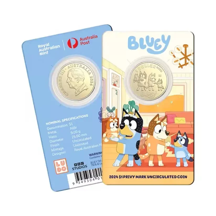 2024 BLUEY $1 DOLLAR buck PRIVY MARK 10 Carded Coin SET COMPLETE