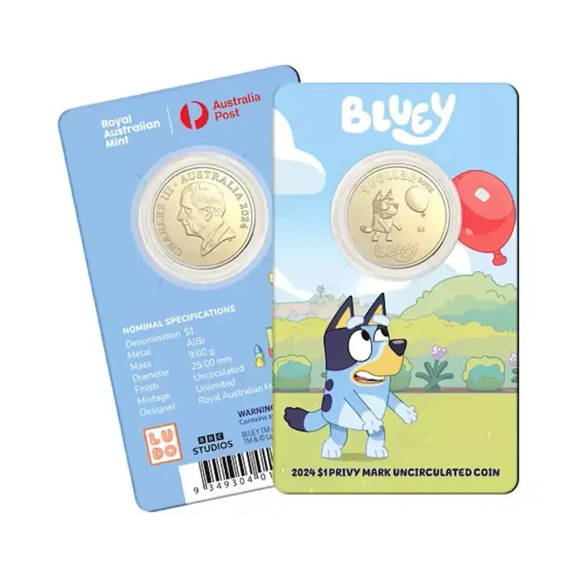 2024 BLUEY $1 DOLLAR buck PRIVY MARK 10 Carded Coin SET COMPLETE