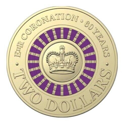 (NB) 2013 AUSTRALIAN TWO DOLLAR $2 COLOURED COIN PURPLE QUEEN'S CORONATION light