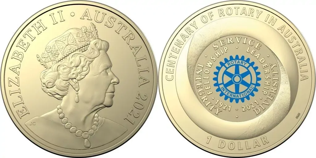2021 $1 Centenary Of Rotary Australia Coloured Uncirculated Coin-RAM