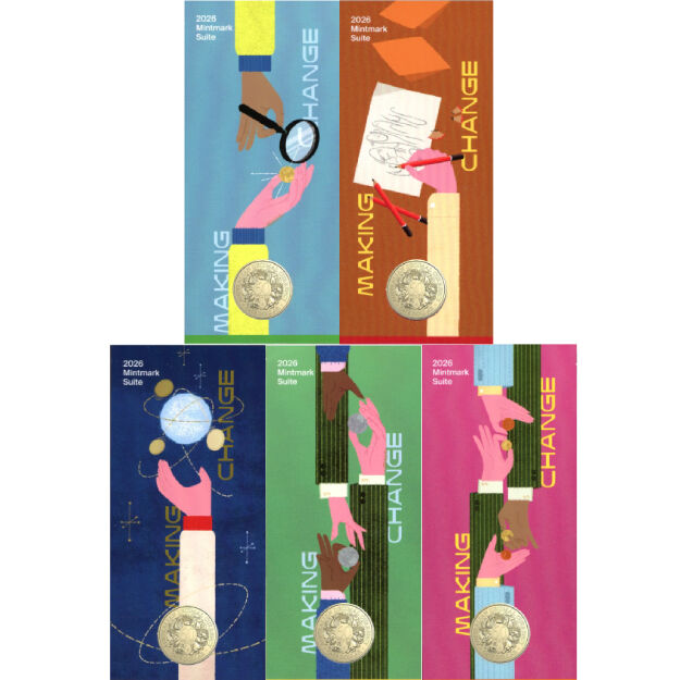 2026 $1 60th Anniversary Decimal Currency 'C' Mintmark Set of 5 in different car