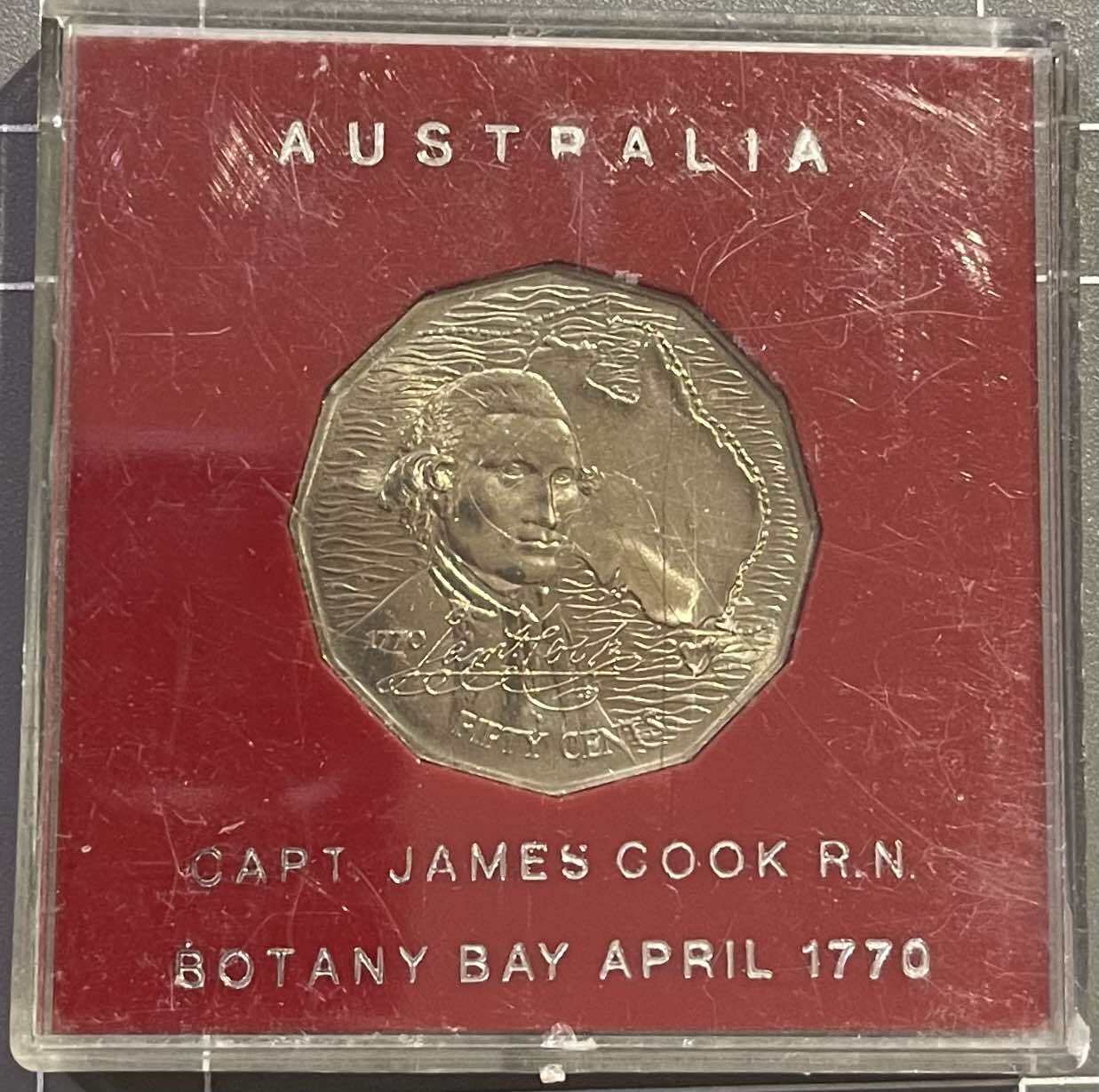 50c 1970 Captain Cook UNCIRCULATED AUS Fifty Cent Coin in red collector case (16