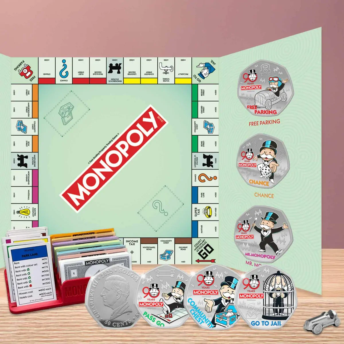 Monopoly 90th Anniversary 2025 Silver Plated 6 Coin set Pack 50p euro