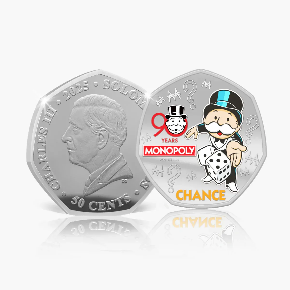 Monopoly 90th Anniversary 2025 Silver Plated 6 Coin set Pack 50p euro