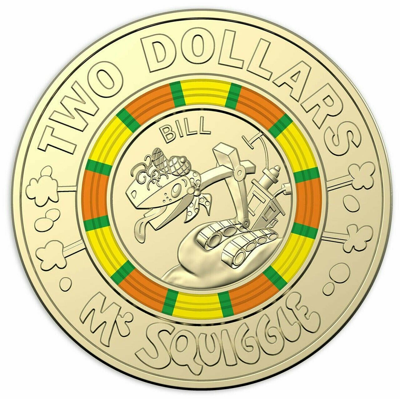 AUSTRALIAN TWO DOLLAR $2 COIN - 2019 MR SQUIGGLE BILL TOP colour CONDITION light