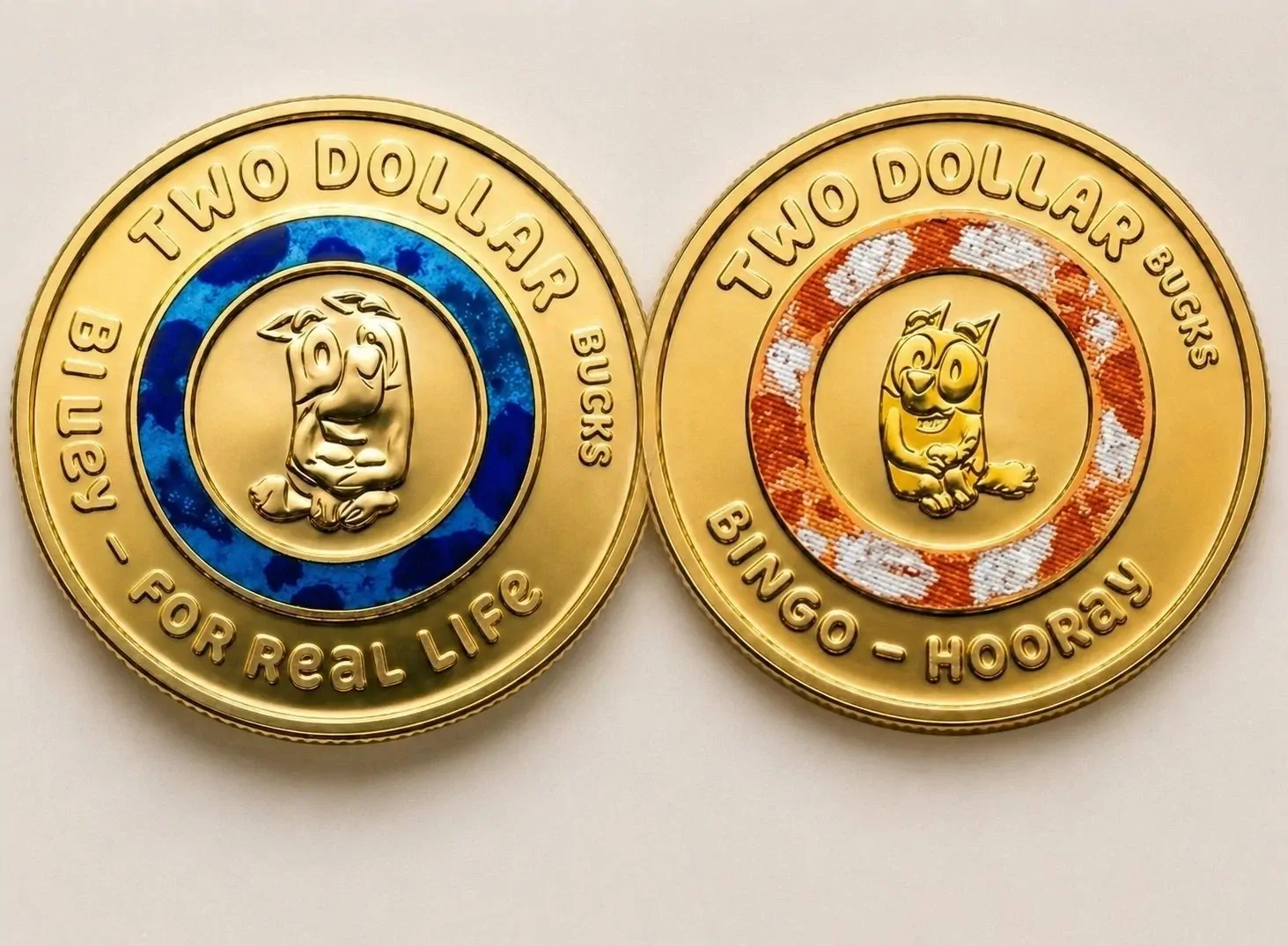2026 Bluey $2 Bluey & Bingo Coloured AUNC Coins Set Till Design 2x Coins.