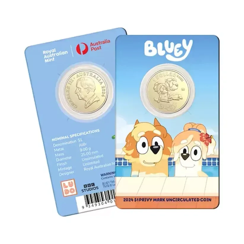 2024 BLUEY $1 DOLLAR buck PRIVY MARK 10 Carded Coin SET COMPLETE