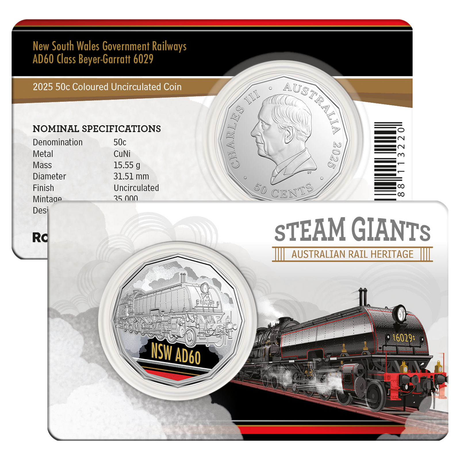 2025 50 cent Steam Giants - Australian Rail Heritage - Seven Coin Coloured UNC C
