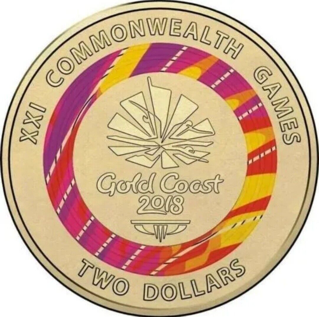 2018 Gold Coast Red Emblem Commonwealth Games $2 Two Dollar coloured Coin Aus Li