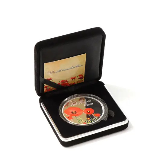 Silver Plated Poppy Medallion In Gift Box Collectable ANZAC medallion coin