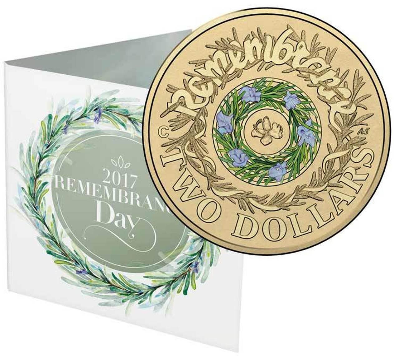 $2 2017 Remembrance Day Rosemary NEW "c" Mintmark in Folder Uncirculated Aus Coi