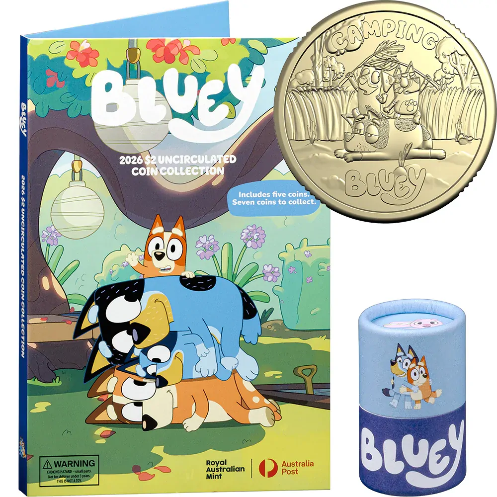 2026 Bluey $2 Folder- 5 UNC Coins In Open Tube