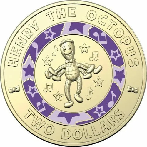 $2 2021 Wiggles - Henry the Octopus Lightly Circulated Coloured AUS TWO DOLLAR C