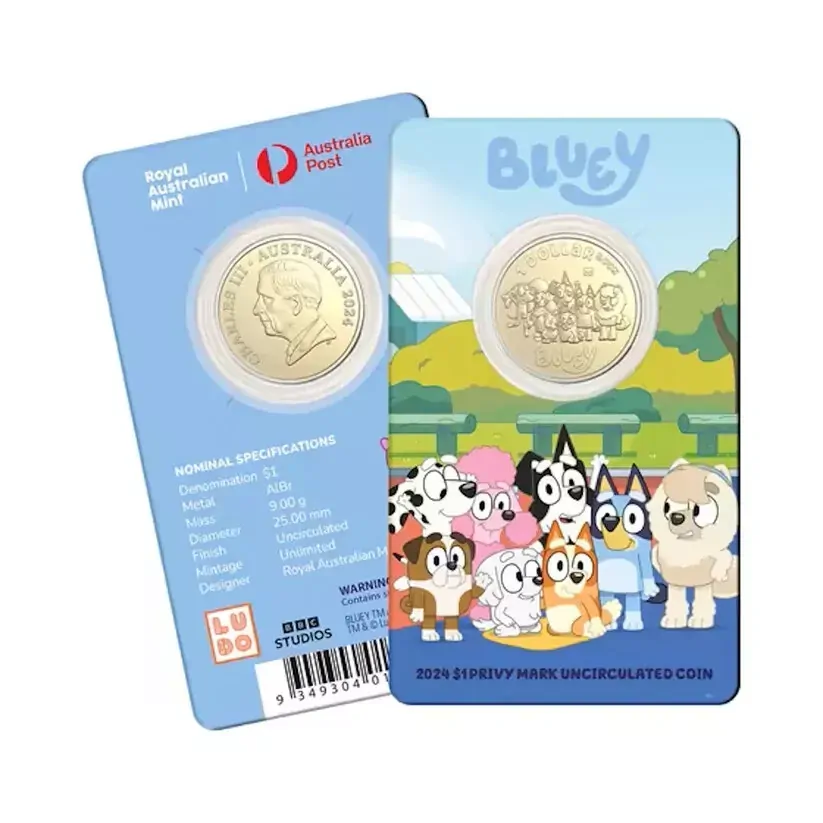 2024 BLUEY $1 DOLLAR buck PRIVY MARK 10 Carded Coin SET COMPLETE