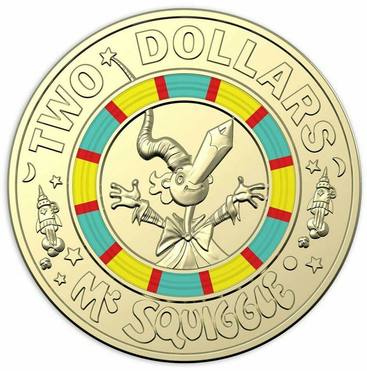 2019 AUSTRALIAN $2 TWO DOLLAR coloured COIN - MR SQUIGGLE THE MAN FROM THE MOON