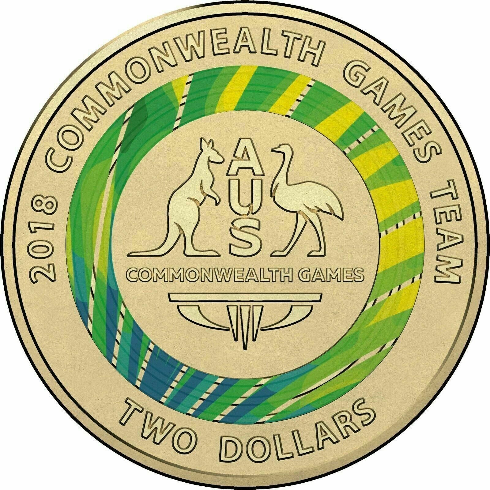 2018 Gold Coast Green Commonwealth Games Coat of arms $2 Two Dollar coloured Coi