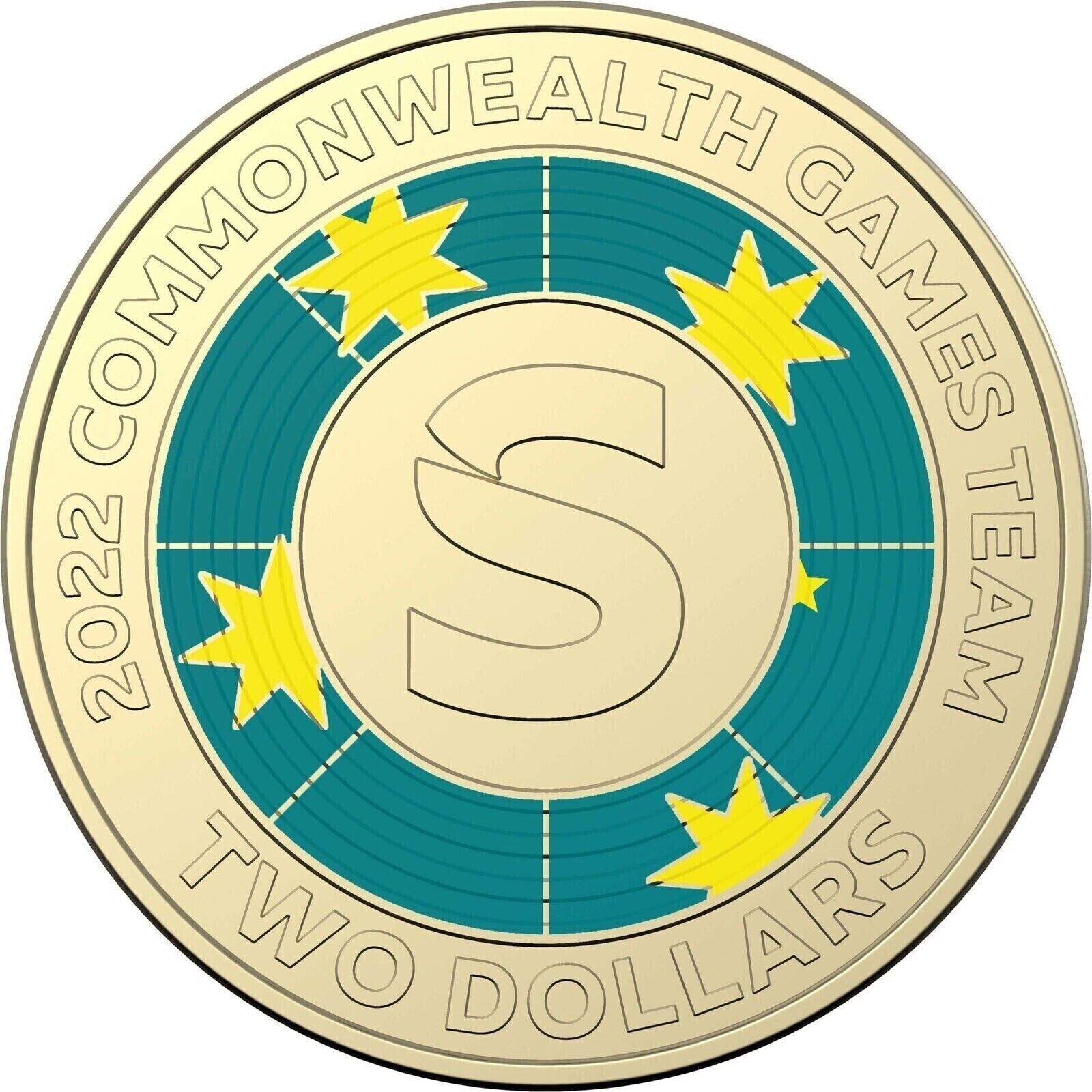 Commonwealth Games Letter S $2 Two Dollar Coloured Coin Rare 2022 Australia ligh