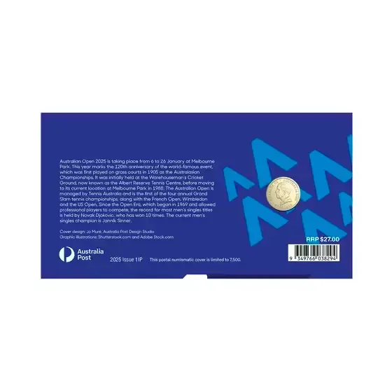 2025 Australian Open Men's Postal Numismatic Cover (PNC) AO Uncirculated $2 Coin