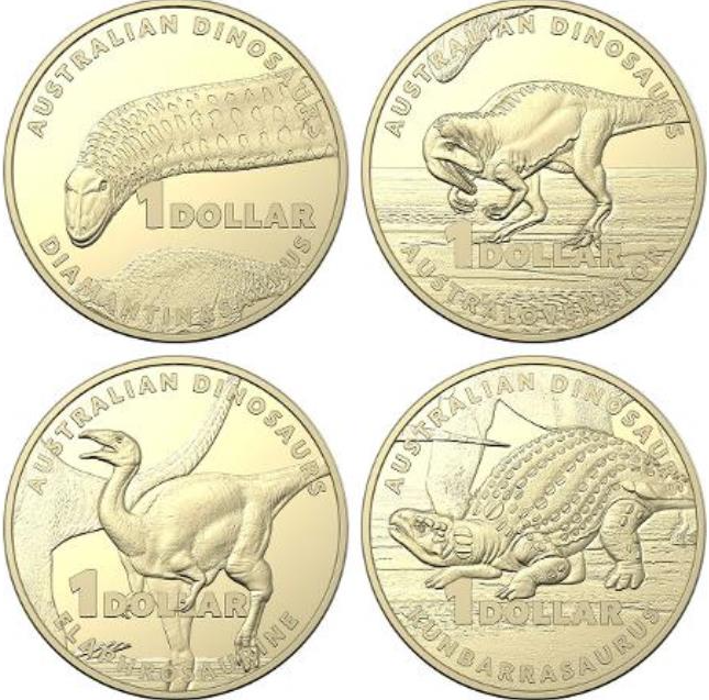 $1 2022 Dinosaurs Set of 4 Lightly Circulated AUS ONE DOLLAR Coin