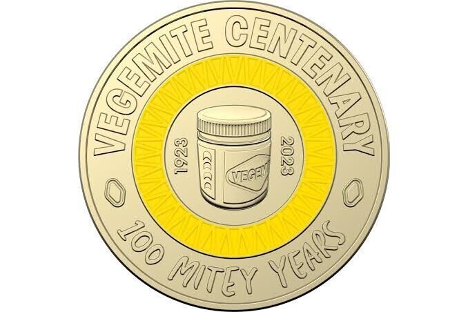 $2 2023 Vegemite - YELLOW 100 Mitey Years NEW Un-Circulated Coloured AUS TWO DOL