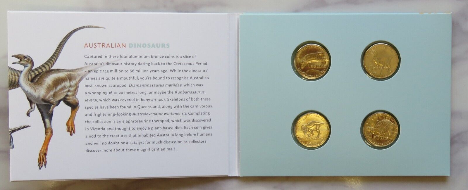 Australia 2022 Dinosaurs – SET OF 4 - $1 UNCIRCULATED Coin Collection in Folder
