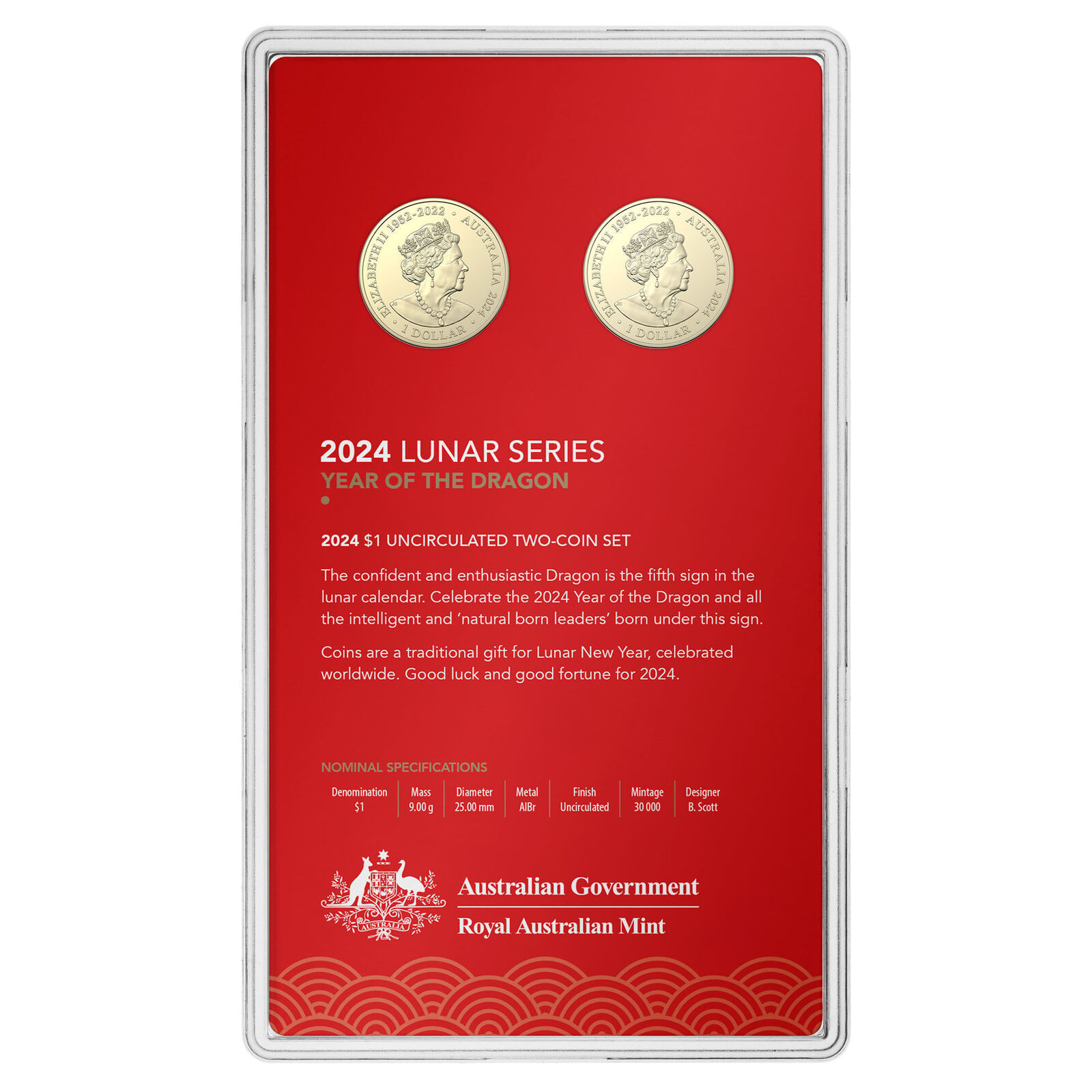 Lunar Year of the Dragon - Two-Coin Set $1 AlBr Uncirculated Coin Set 2024 30,00