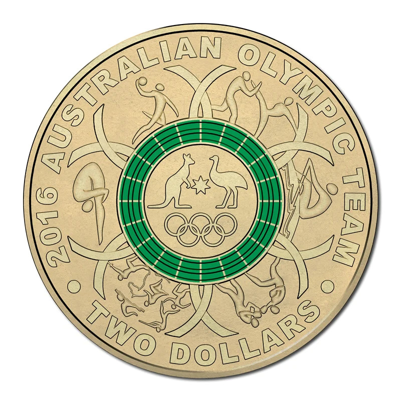 $2 2016 Olympic Green Coloured  coin lightly circulated