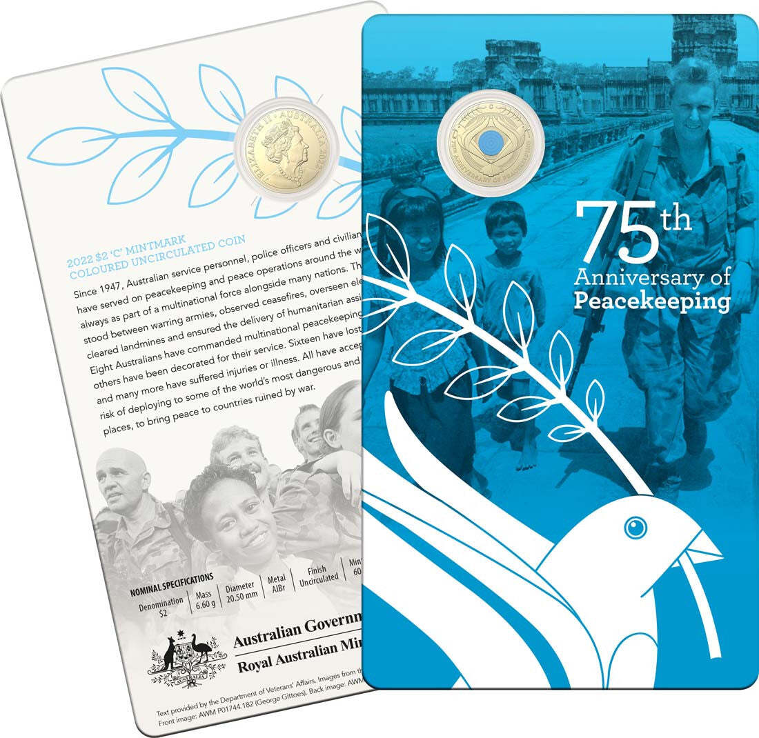 75TH ANNIVERSARY OF PEACEKEEPING 2022 $2 C MINTMARK UNCIRCULATED COIN