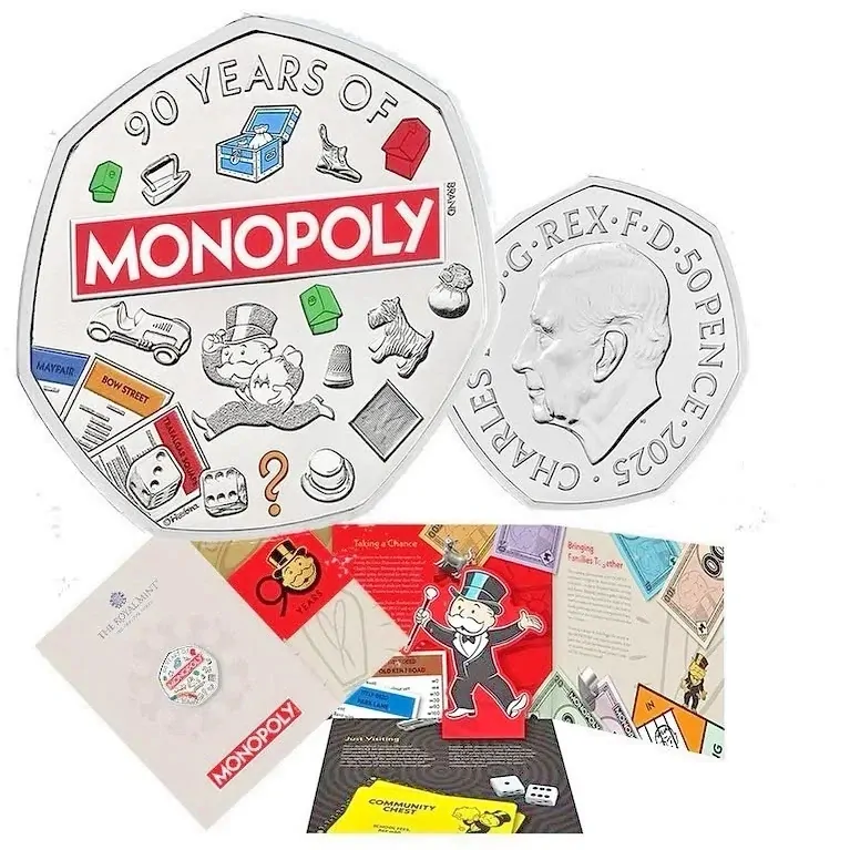 2025 Royal Mint Monopoly 50p Colour Brilliant Uncirculated Coin