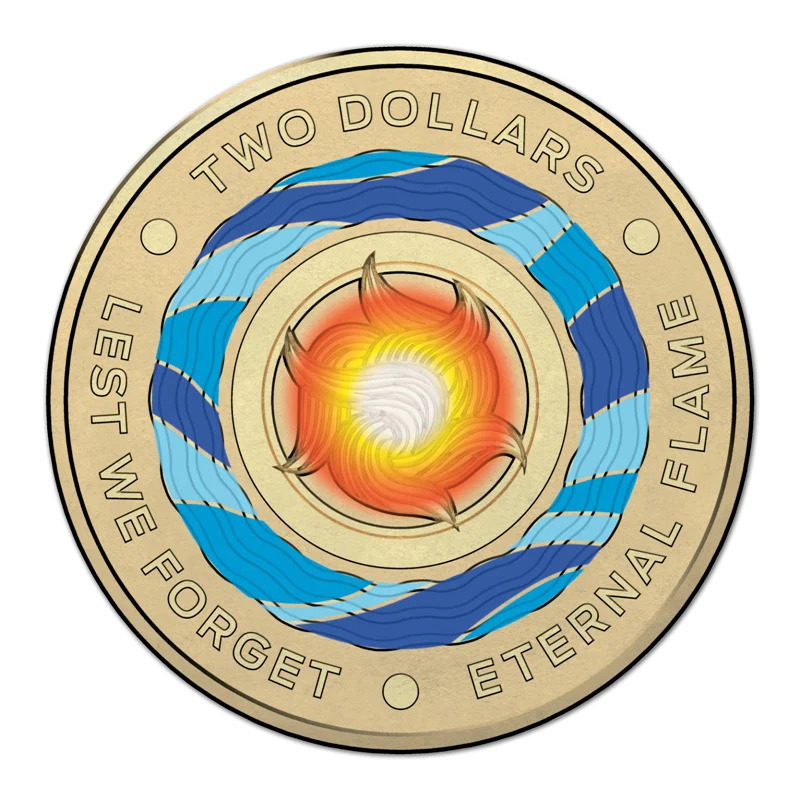 (NB) $2 2018 Lest We Forget Coloured Single Coin NEW UNC from mint bag coin