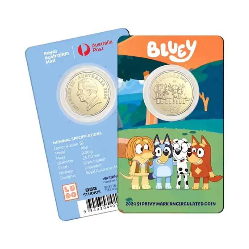 2024 BLUEY $1 DOLLAR buck PRIVY MARK 10 Carded Coin SET COMPLETE